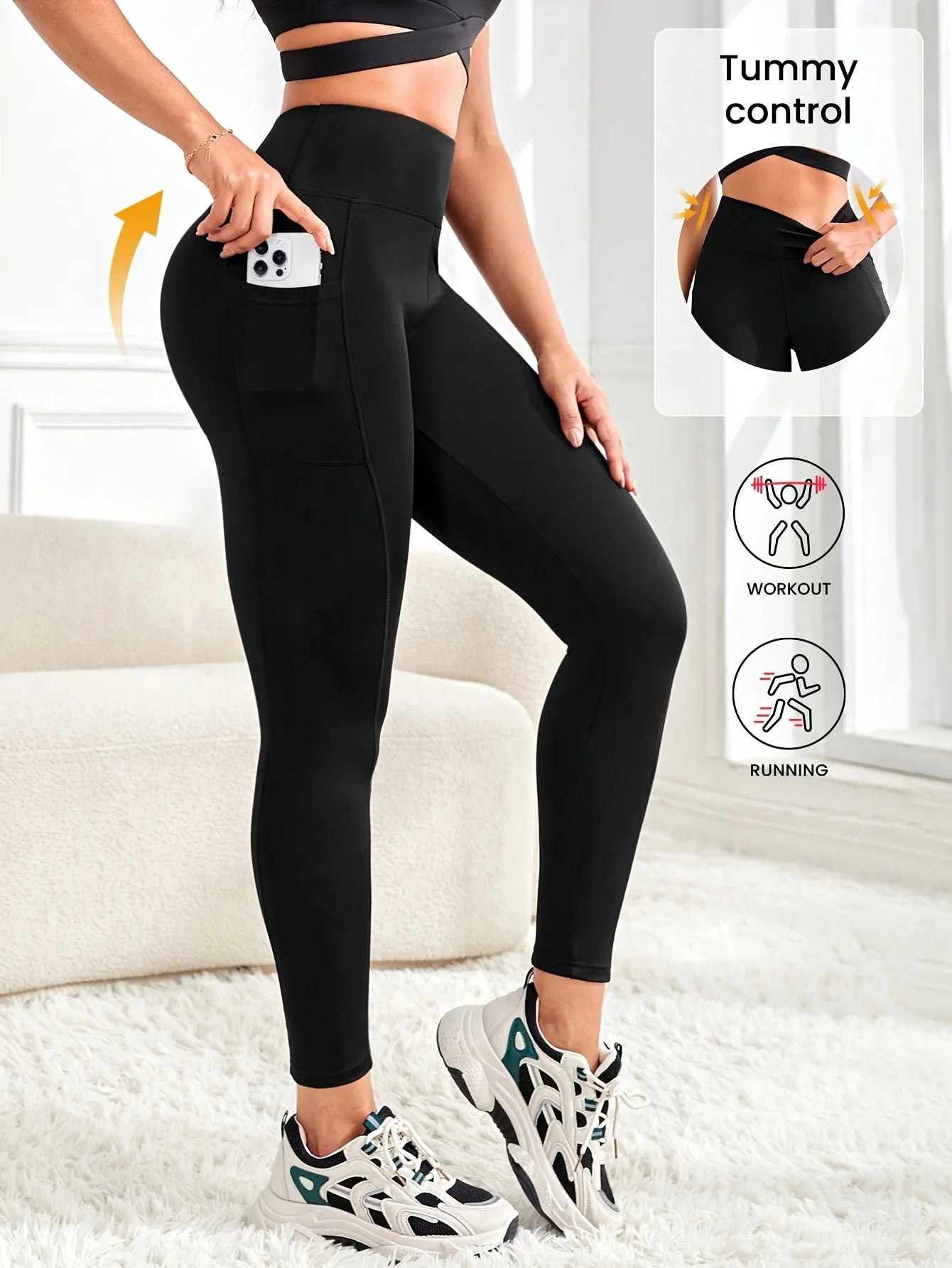 Plus-Size High-Waisted Black Yoga Leggings — Flexible Comfortable Workout Fit — view 5 of sports & fitness