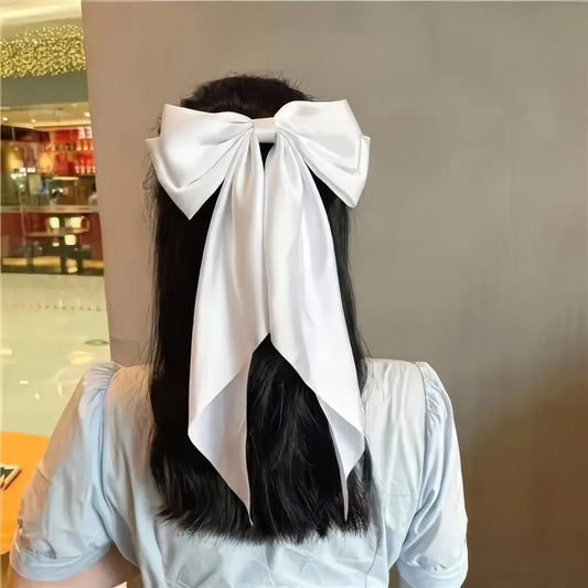 2 solid color ribbon bow hair clips in black and white, Korean style large bow hair clips, suitable for thick/curly/wavy hair — view 1 of product