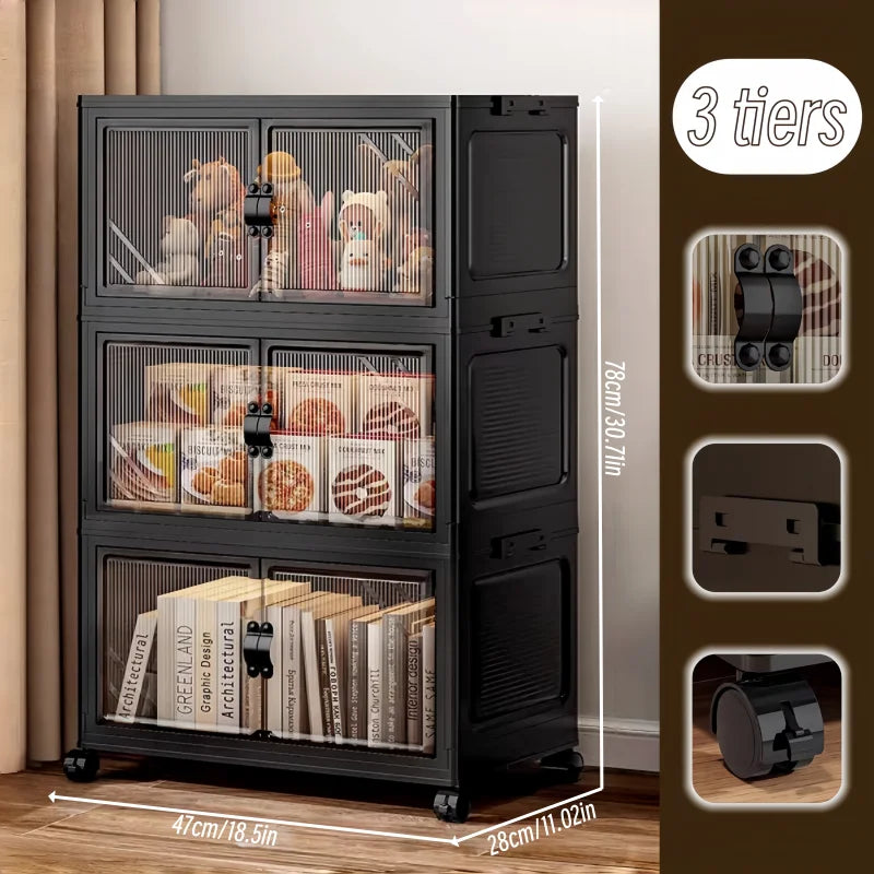 Foldable Storage Cabinet with Clear Double Doors, Multi-Tier — product photo 8