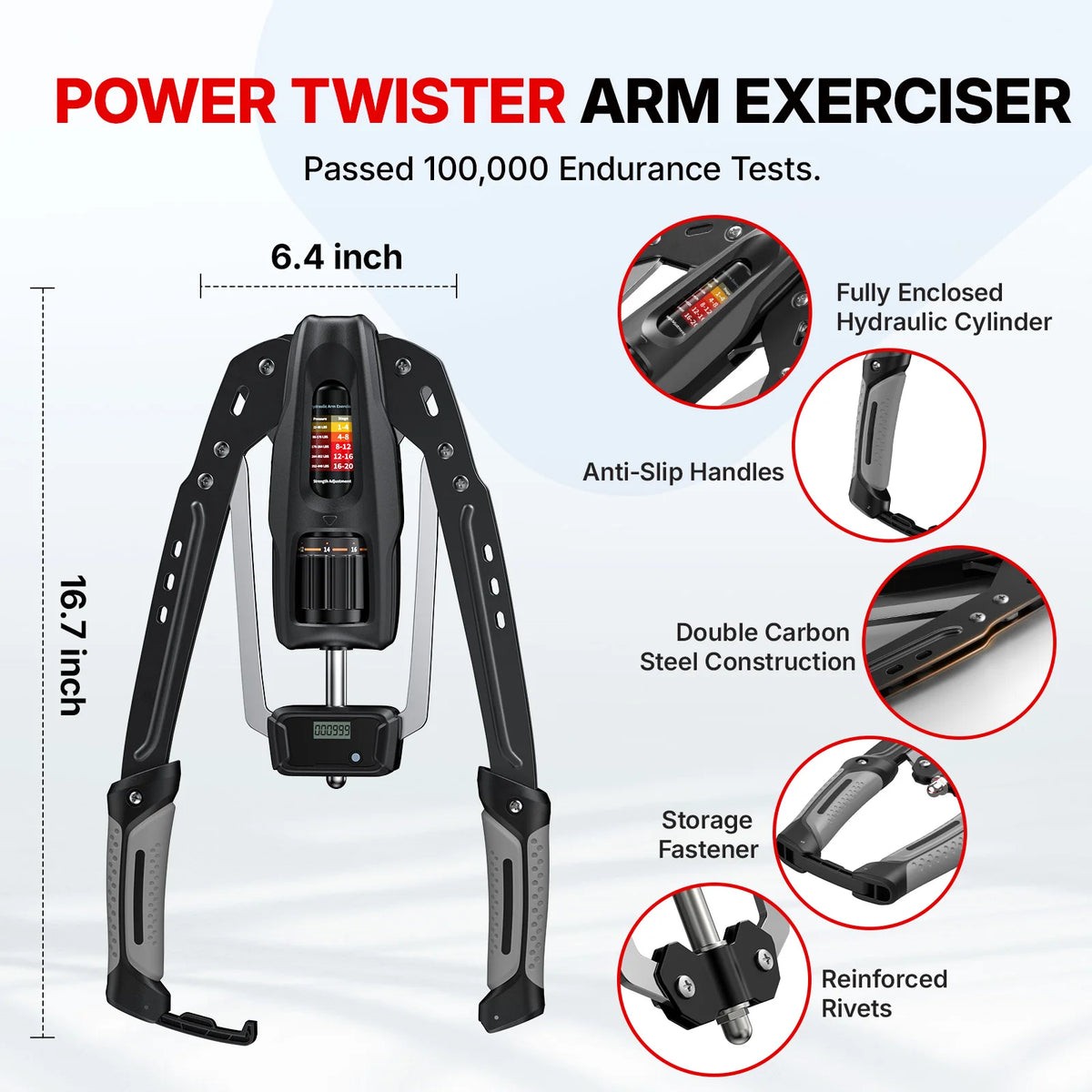 Adjustable Hydraulic Arm Trainer with Digital Counter, 22-440 lb — product photo 4