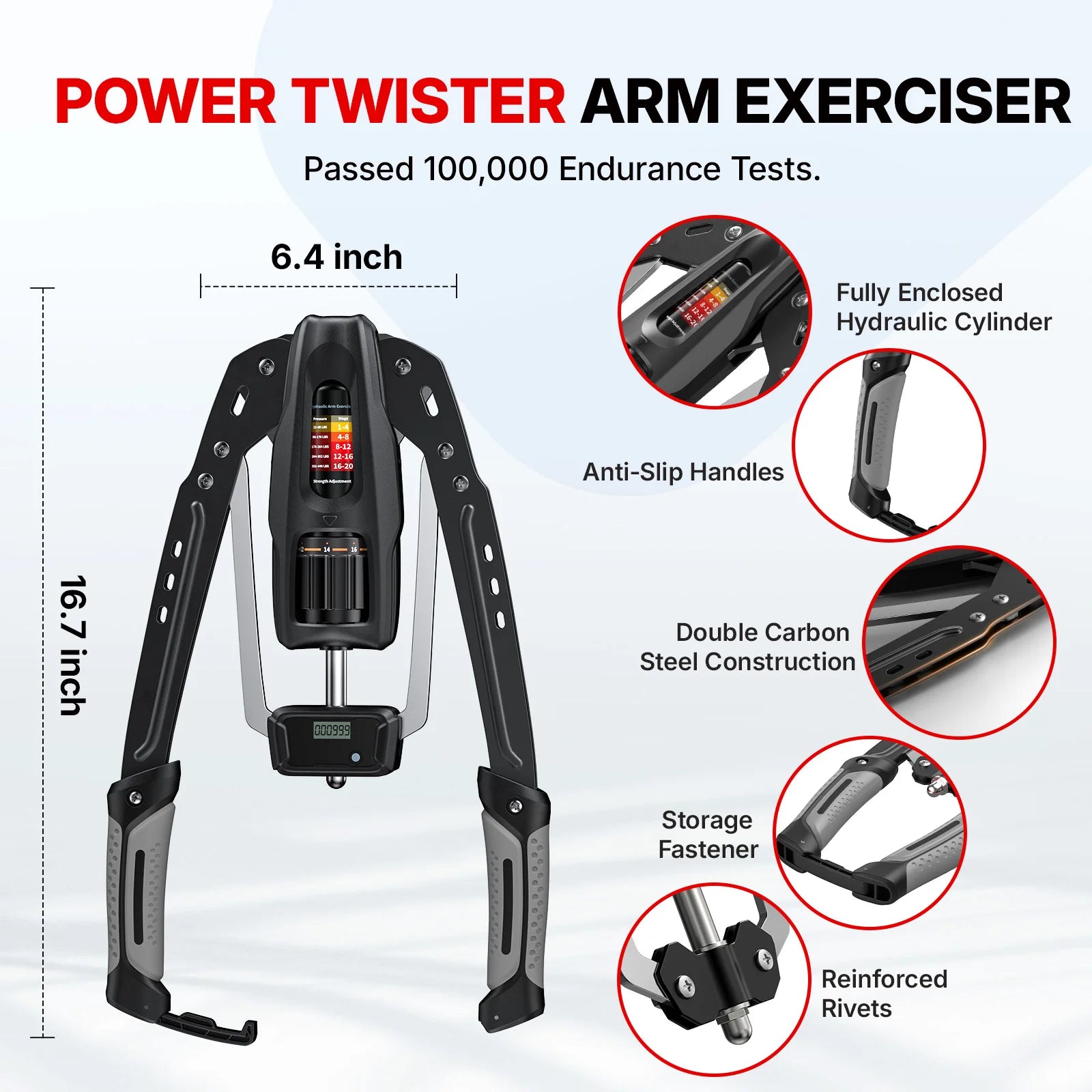 Adjustable Hydraulic Arm Trainer with Digital Counter, 22-440 lb — product photo 4