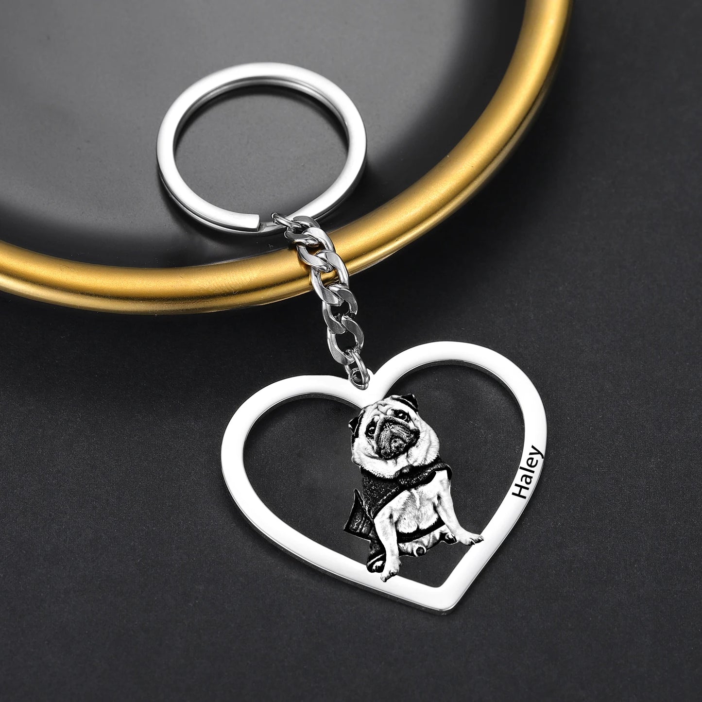 Personalized Pet Photo Keychain Custom Stainless Steel Dog Cat Tag Memorial Keepsake Gift