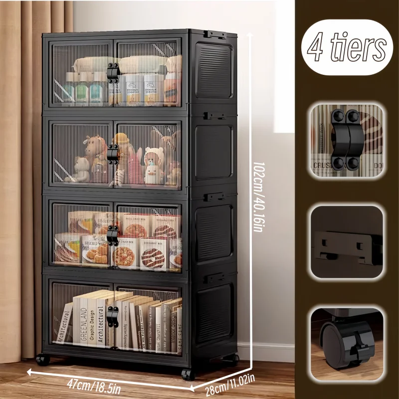 Foldable Storage Cabinet with Clear Double Doors, Multi-Tier — product photo 7