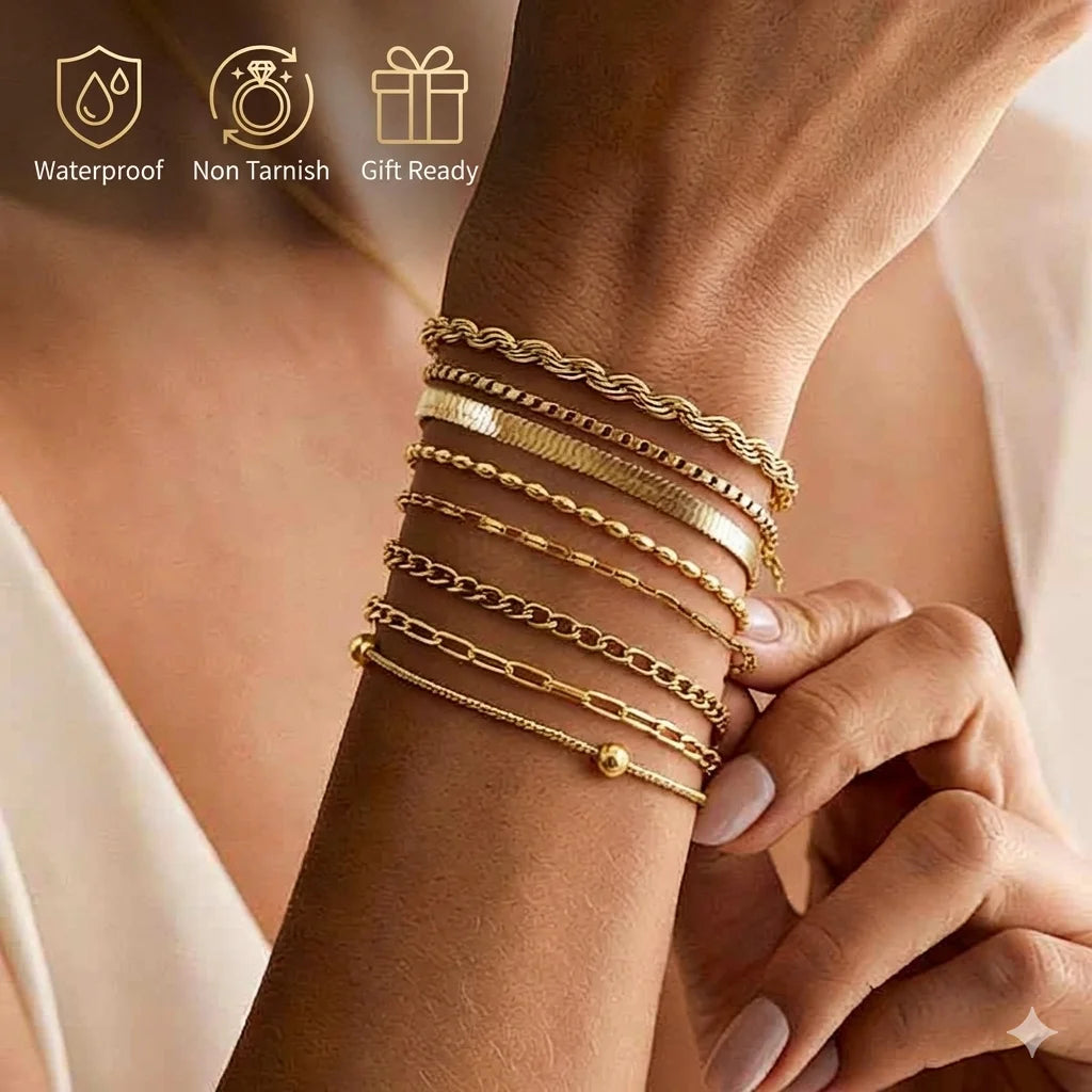 Women's Herringbone Chain Bracelet — Gold Plated Stackable Stainless Steel Jewelry
