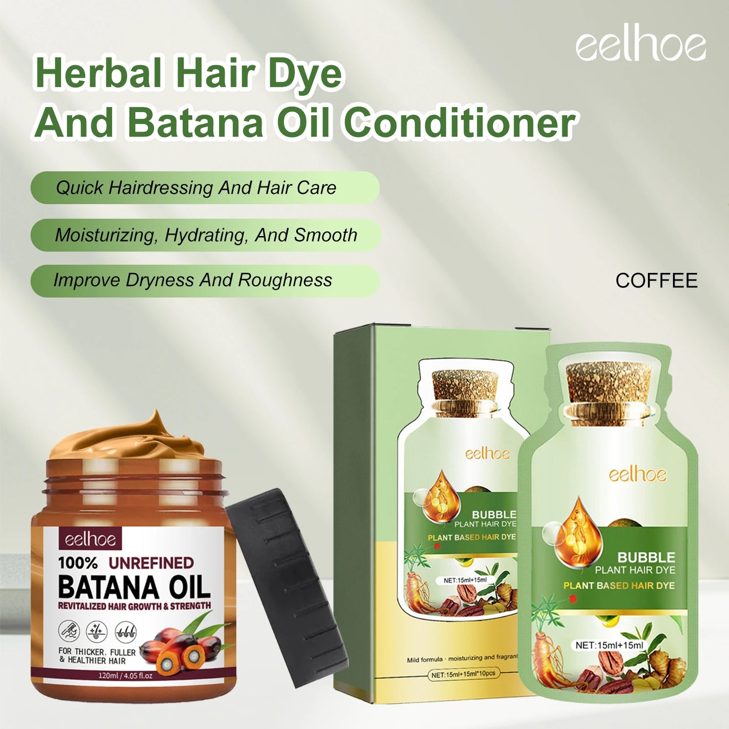 Eelhoe 10pcs Herbal Bubble Hair Dye Shampoo Batana Oil Hair Conditioner Cover White Hair Grey Scalp Nourish Hair Dying Shampoo