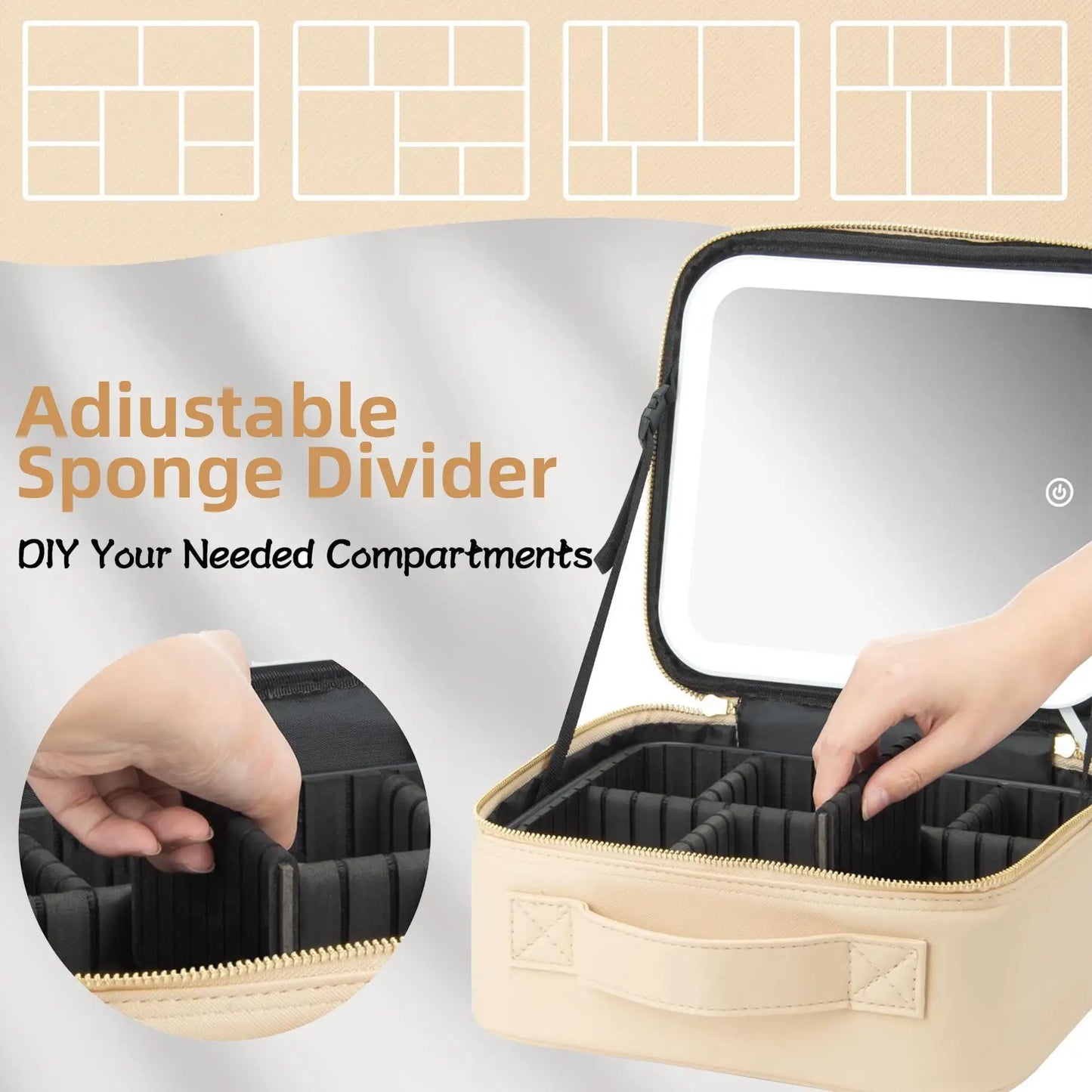 LED Makeup Bag with Mirror – 3-Color Lighted Makeup Case with Adjustable Dividers — view 2 of bags & accessories