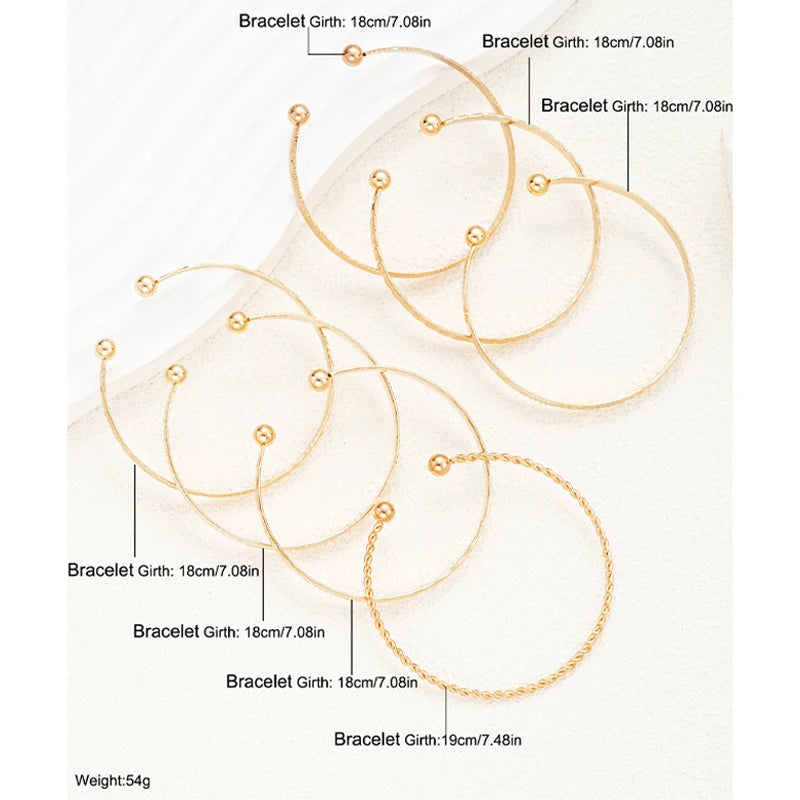 7 Pcs/Set Punk Gold Color Bracelets for Women Streetwear Goth Heart Prints Metal Design Open Bangle Fashion Jewelry Gifts — view 6 of product