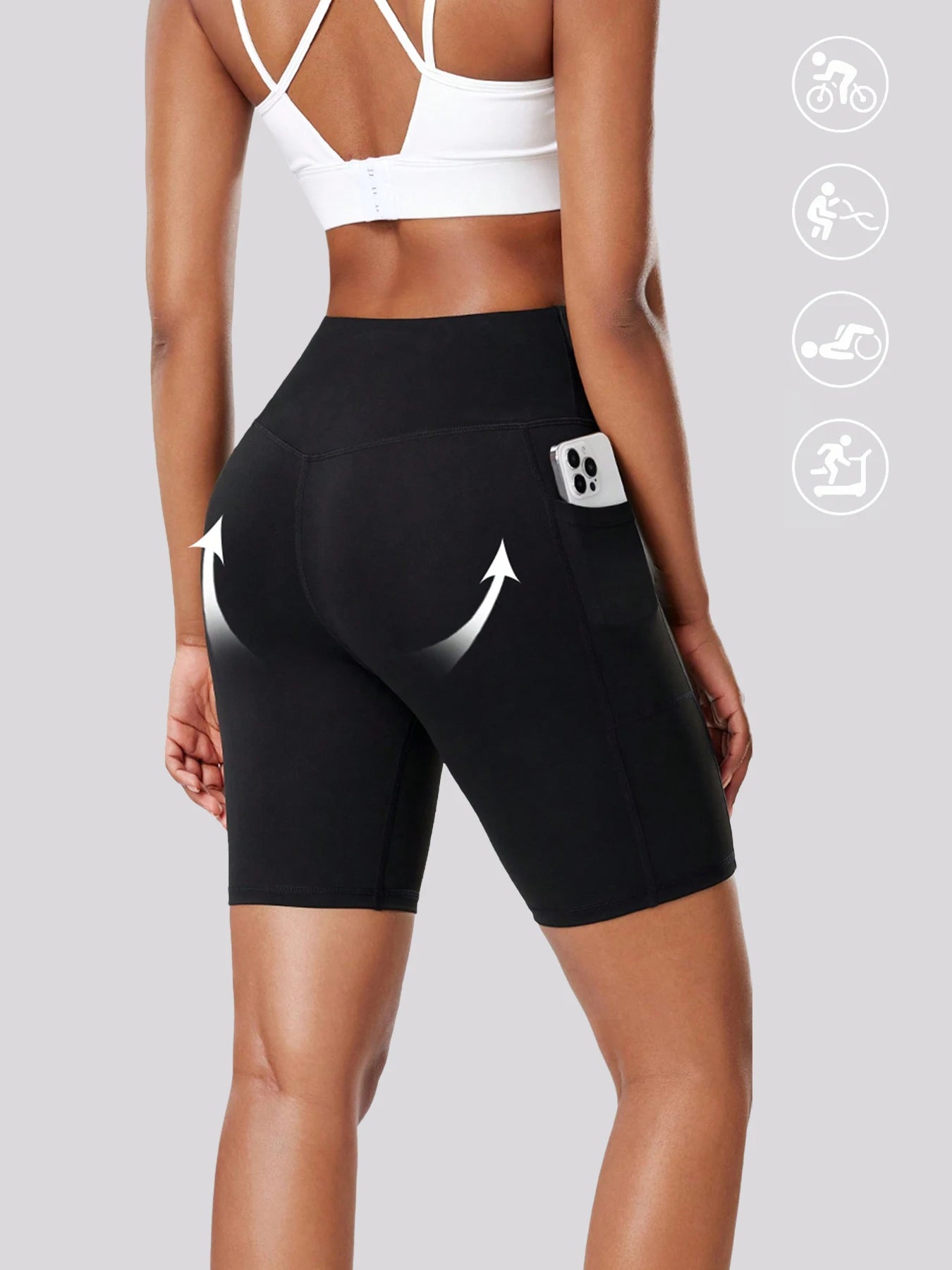 Women&rsquo;s High-Waisted Biker Shorts &mdash; Tummy-Control Black Yoga Leggings Shorts with Pockets — view 2 of shorts