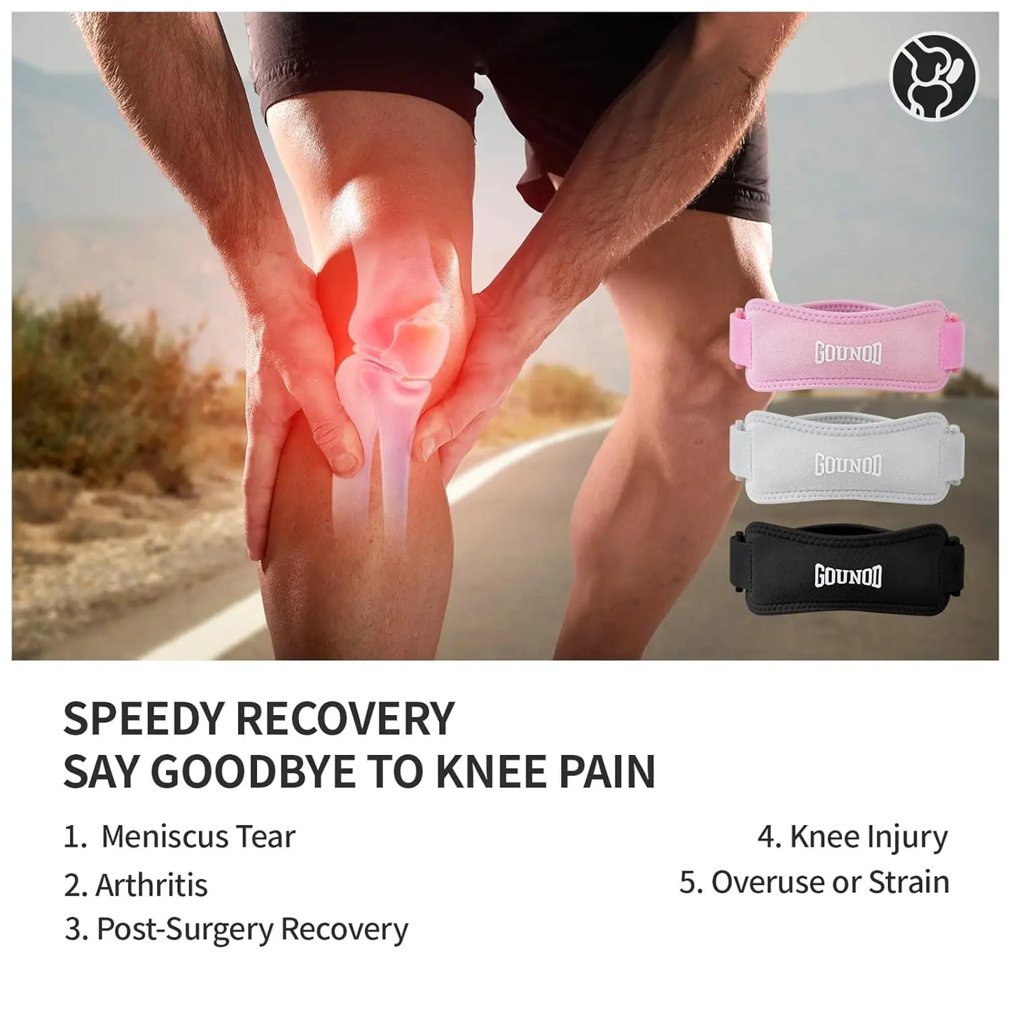 GOUNOD 2-Pack Patellar Tendon Knee Strap Set — Both Knees Covered — view 3 of braces & support