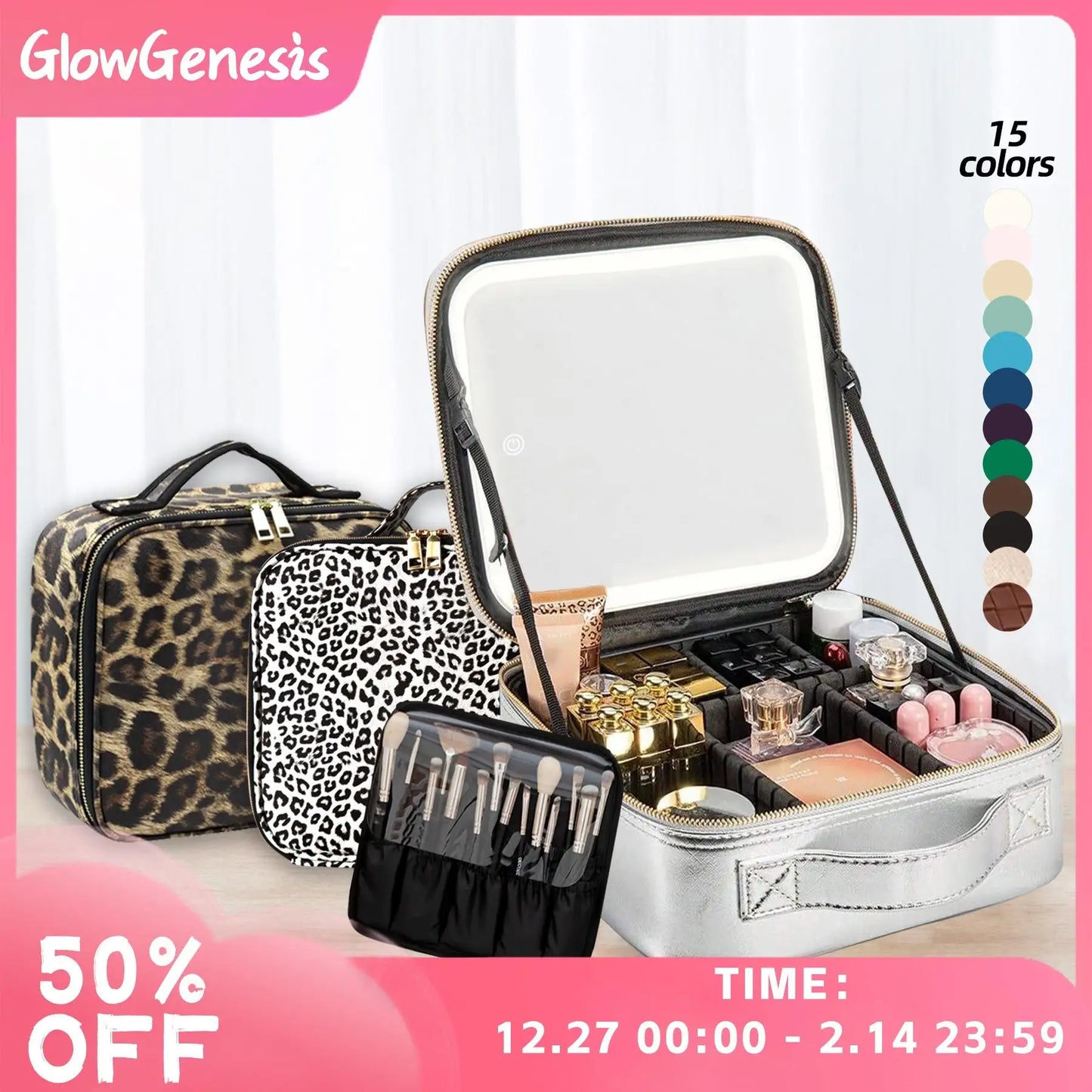 LED Makeup Bag with Mirror – 3-Color Lighted Makeup Case with Adjustable Dividers — view 6 of bags & accessories