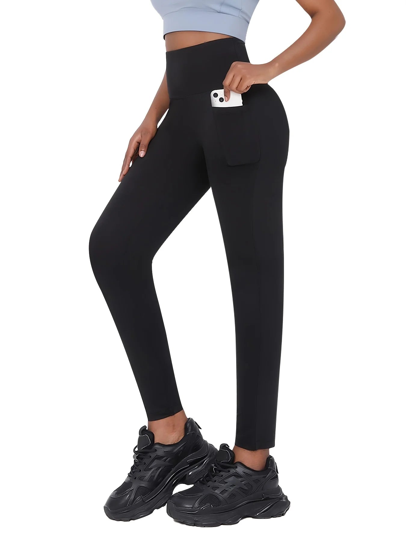 Plus-Size High-Waisted Black Yoga Leggings — Flexible Comfortable Workout Fit — view 6 of sports & fitness