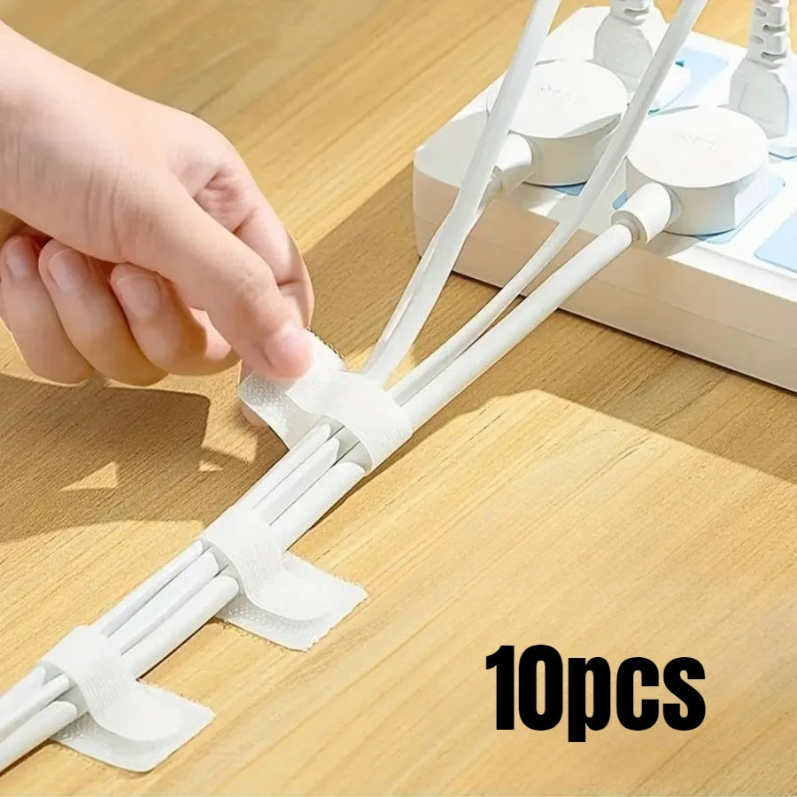 10-Pack Self-Adhesive Nylon Zip Ties – Black/White Cable Management Wire Holders