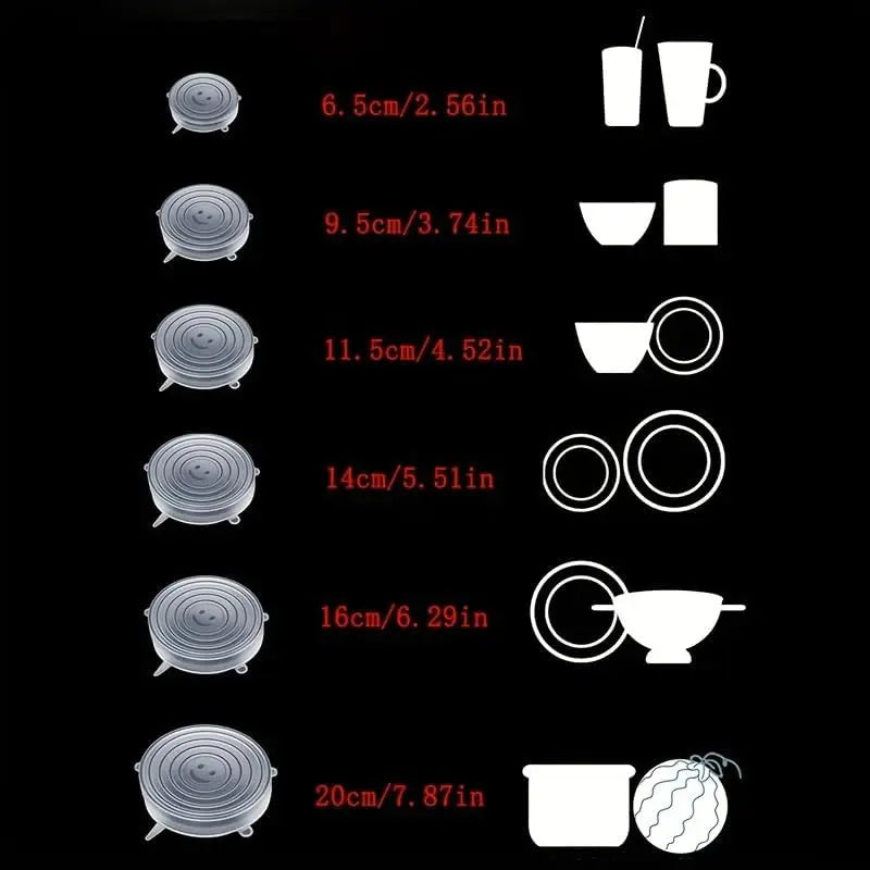 6PCS Reusable Silicone Food Seal Wraps – Leak-Free Covers, Fridge & Dishwasher Safe, Heat Resistant