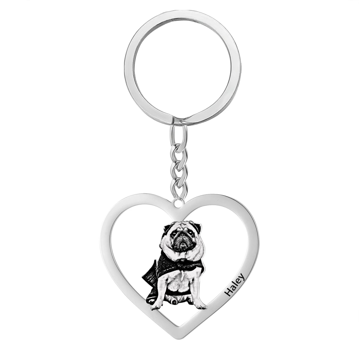 Personalized Pet Photo Keychain Custom Stainless Steel Dog Cat Tag Memorial Keepsake Gift
