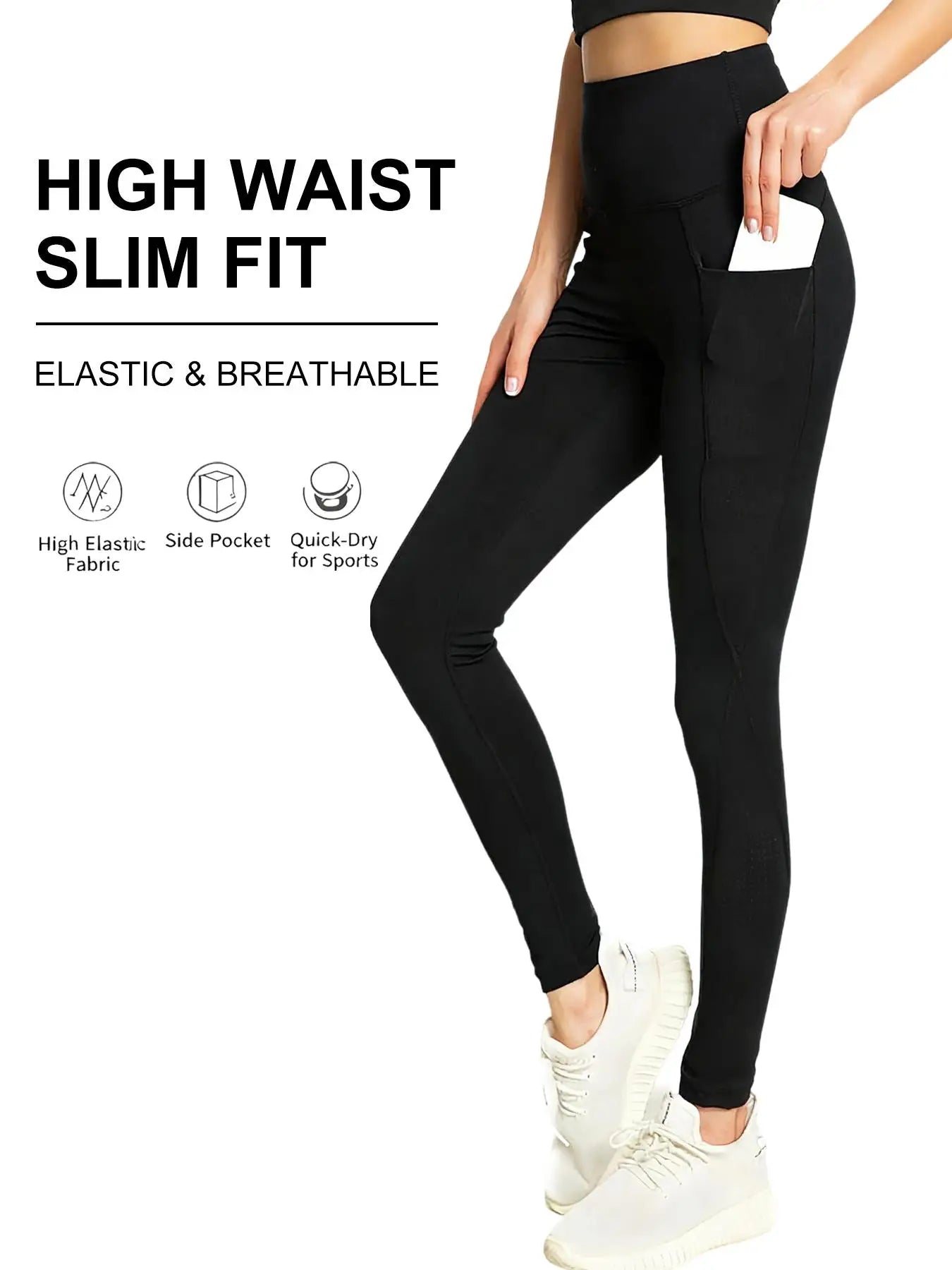 Plus-Size Black Yoga Leggings — Flexible Stretchy Comfortable High-Waisted Fit — view 4 of sports & fitness