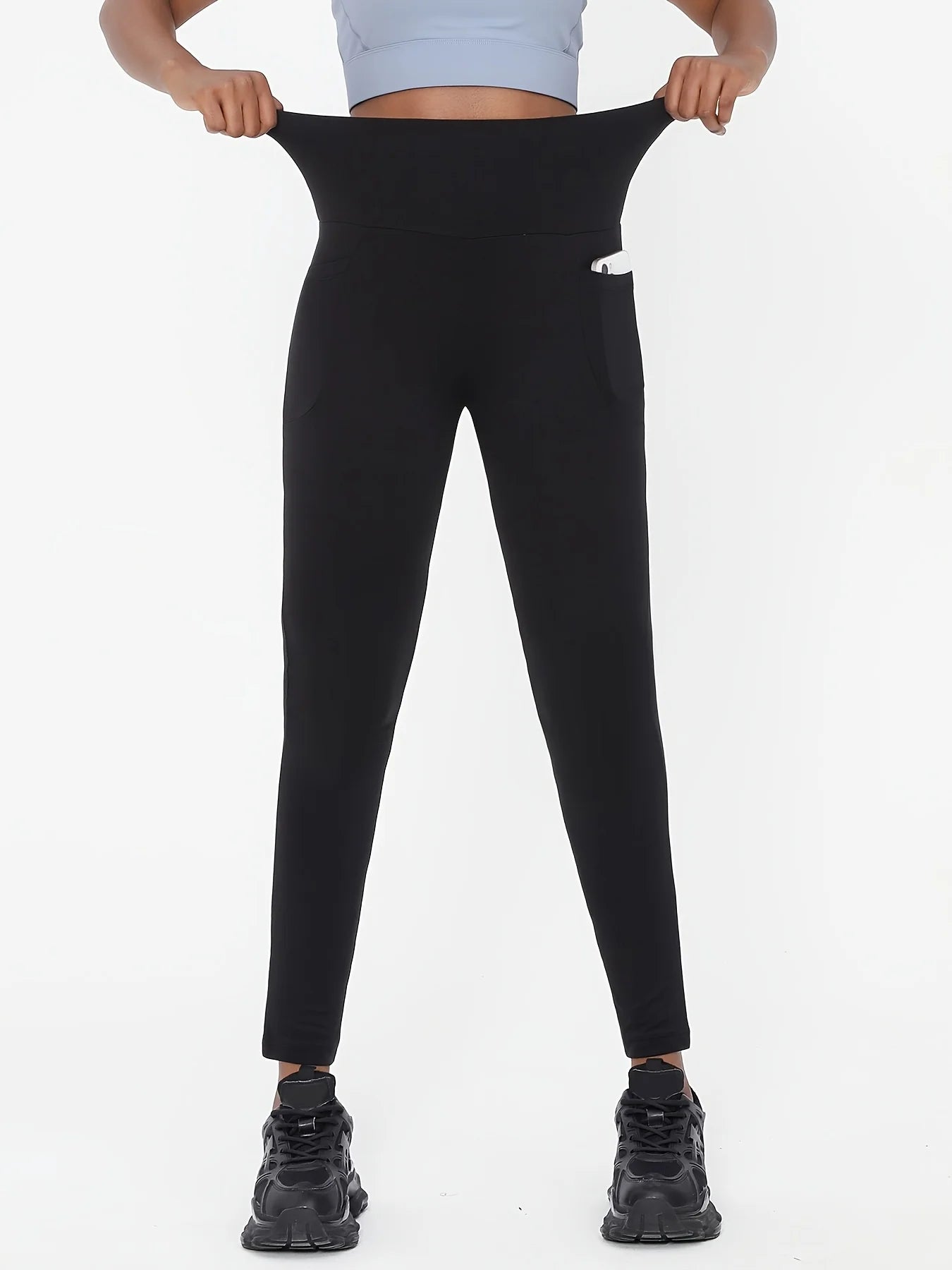 Plus-Size High-Waisted Black Yoga Leggings — Flexible Comfortable Workout Fit — view 3 of sports & fitness