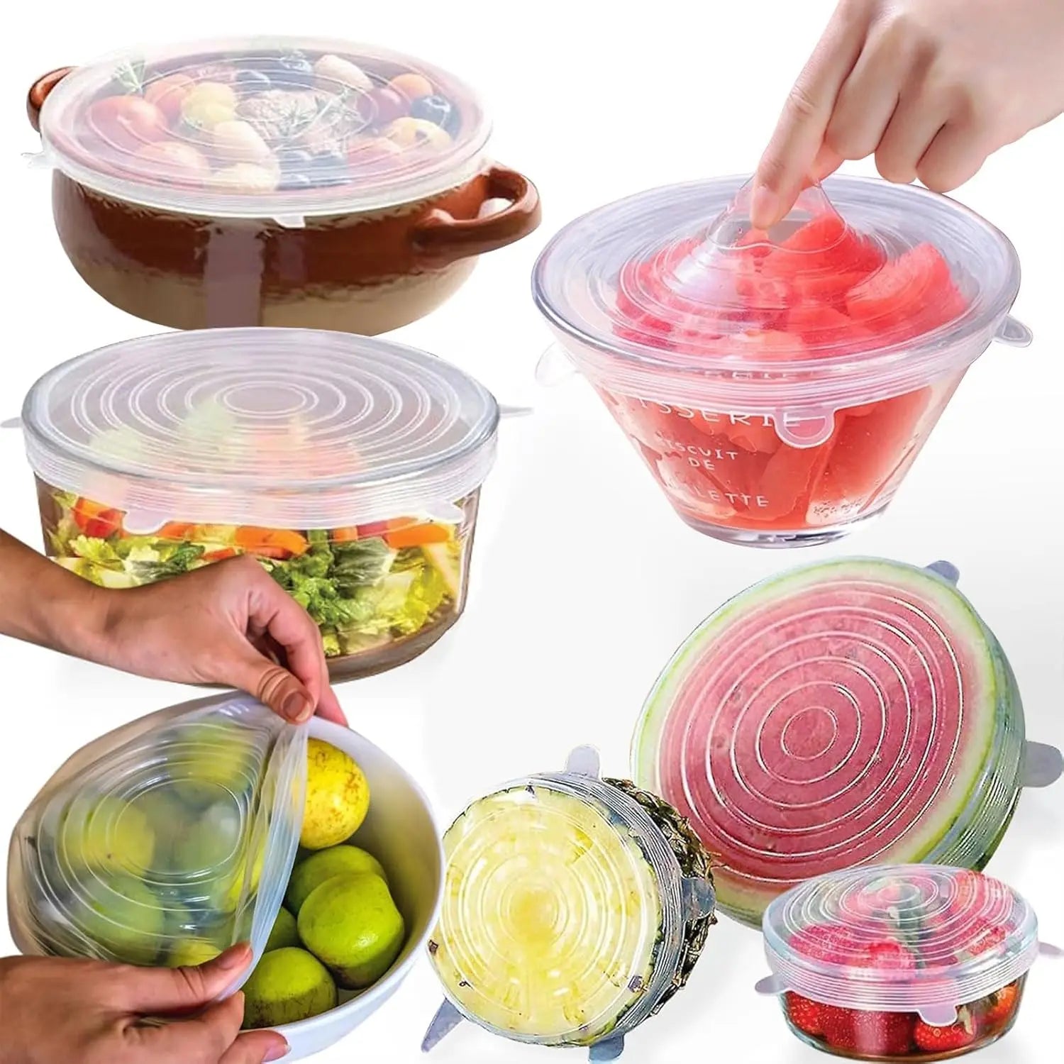 6PCS Reusable Silicone Food Seal Wraps – Leak-Free Covers, Fridge & Dishwasher Safe, Heat Resistant