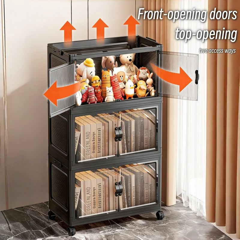 Foldable Storage Cabinet with Clear Double Doors, Multi-Tier — product photo 5