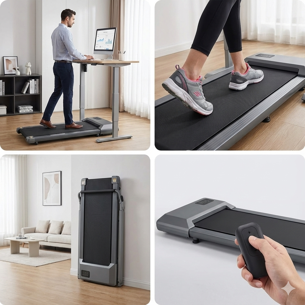 2-in-1 Walking Pad Mini Treadmill – Under Desk, LCD Screen, Bluetooth, Quiet, 250lb Max (BA04/06-A2) — view 1 of sports & fitness