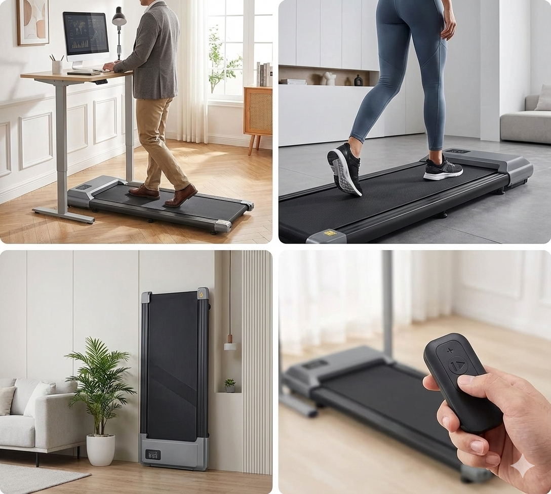 2-in-1 Walking Pad Mini Treadmill – Under Desk, LCD Screen, Bluetooth, Quiet, 250lb Max (BA04/06-A2) — view 8 of sports & fitness