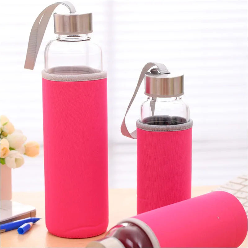 Glass Water Bottle with Stainless Steel Lid — Sport Bottle with Protective Sleeve — view 2 of drinkware