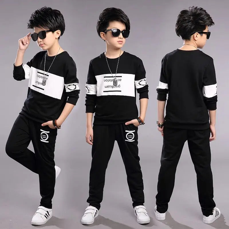 2025 Boys’ Casual Tracksuit Set – Letter Print T-Shirt + Long Pants Sport Suit for Kids (4-12 Years)