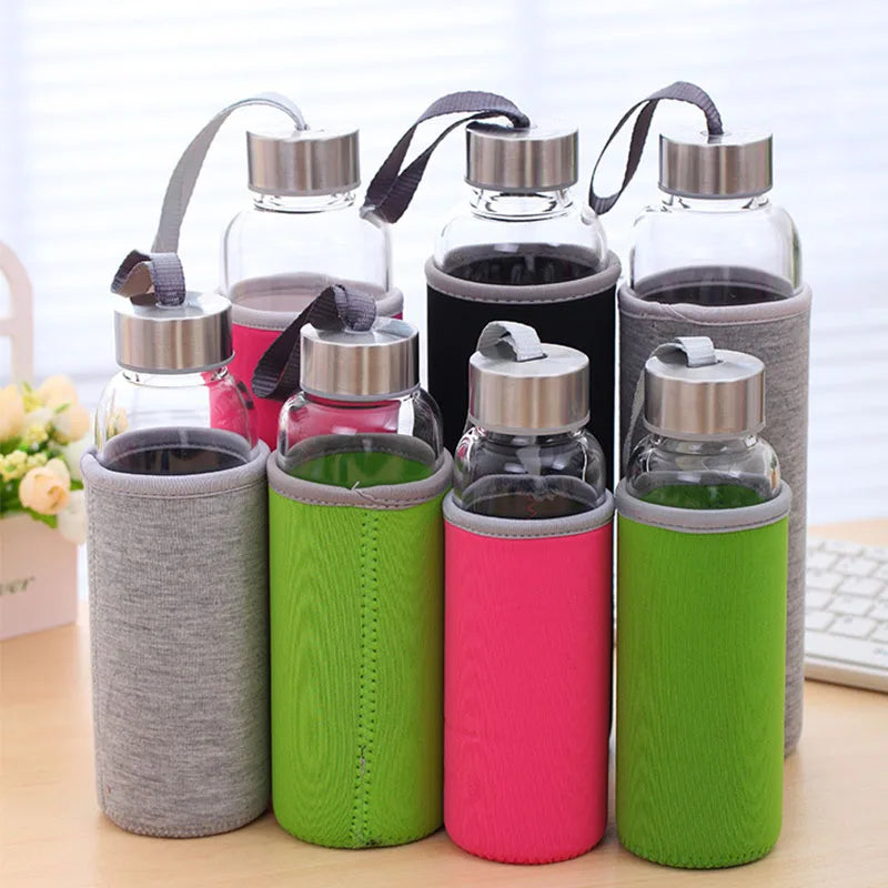 Glass Water Bottle with Stainless Steel Lid — Sport Bottle with Protective Sleeve — view 5 of drinkware