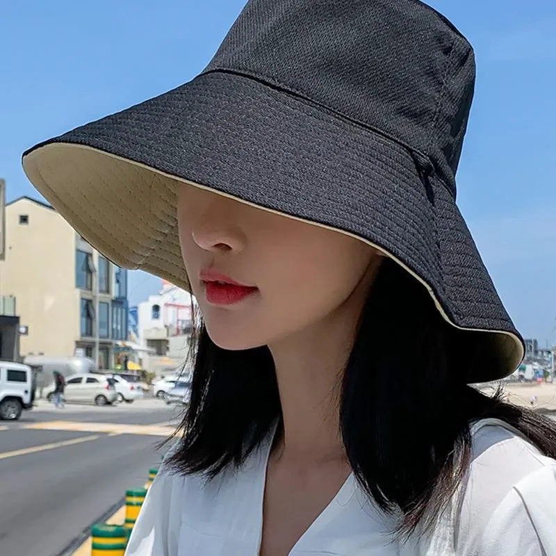 Double-sided Foldable Bucket Hat Summer Sun Hat  for Women Girls Visor Fisherman Cap Anti-UV Wide Brim Sunscreen Hats Caps