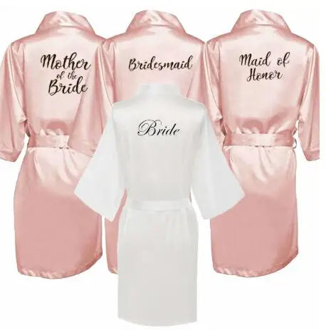 new bride bridesmaid robe with white black letters mother sister of the bride wedding gift bathrobe kimono satin robes