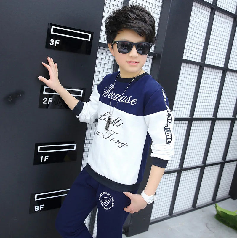 2025 Boys’ Casual Tracksuit Set – Letter Print T-Shirt + Long Pants Sport Suit for Kids (4-12 Years)