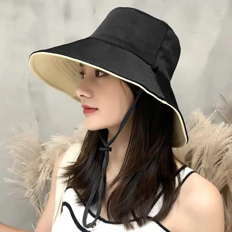 Double-sided Foldable Bucket Hat Summer Sun Hat  for Women Girls Visor Fisherman Cap Anti-UV Wide Brim Sunscreen Hats Caps