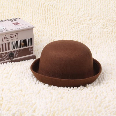 Flat-Top Fedora Hat – Pure Color Imitation Wool Wide-Brim Bowler Hat for Adults & Children