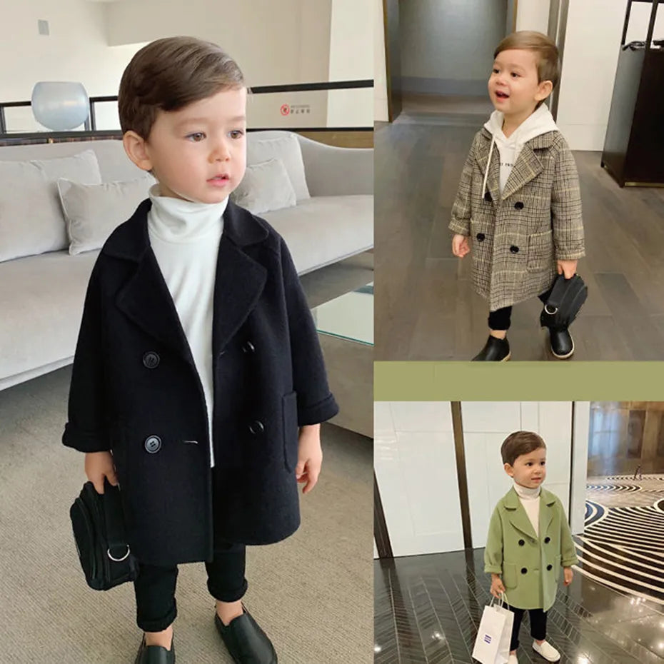 Boys Long Jacket Coat Plaid Pattern Boy Coat Casual Style Jacket Boy Spring Autumn Children's Clothes For Boys