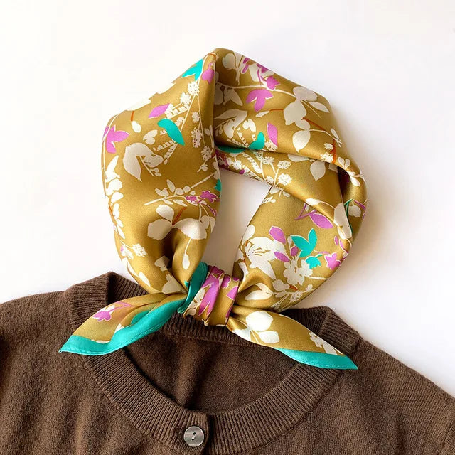 Silk Scarf Small Square 2026 Pashmina — 53×53cm Geometric Trending Palette Bandana Hair Scarf