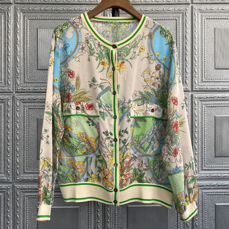 Silk Shirt Women Tops Long-sleeved Spring 2021 Summer  New  Loose Cardigan Shirt Printing   Silk Blouse Top