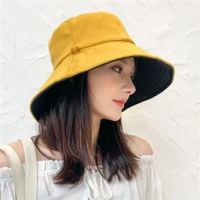 Double-sided Foldable Bucket Hat Summer Sun Hat  for Women Girls Visor Fisherman Cap Anti-UV Wide Brim Sunscreen Hats Caps