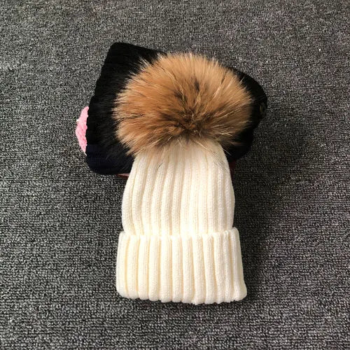 Winter Brand Female Fur Pom Poms hat Winter Hat For Women Girl 's Hat Knitted Beanies Cap Hat Thick Women Skullies Beanies