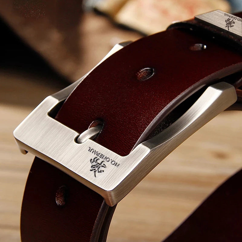 Men's Leather Buckle Belt — Designer Business Casual Denim Jean Belt — view 2 of accessories & jewelry