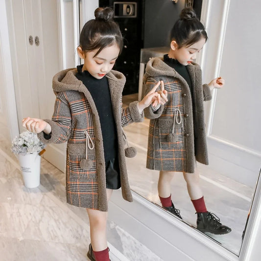 Autumn Winter Girls Hairy Coat Fashion Design Long Coat 4-12T