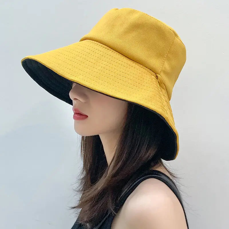 Double-sided Foldable Bucket Hat Summer Sun Hat  for Women Girls Visor Fisherman Cap Anti-UV Wide Brim Sunscreen Hats Caps