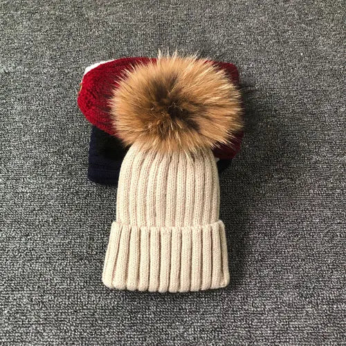 Winter Brand Female Fur Pom Poms hat Winter Hat For Women Girl 's Hat Knitted Beanies Cap Hat Thick Women Skullies Beanies