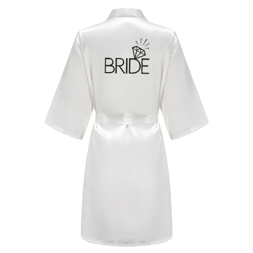 Wedding Party Team Bride Robe With Black Letters Kimono Satin Pajamas Bridesmaid Rose Gold Pink Bathrobe