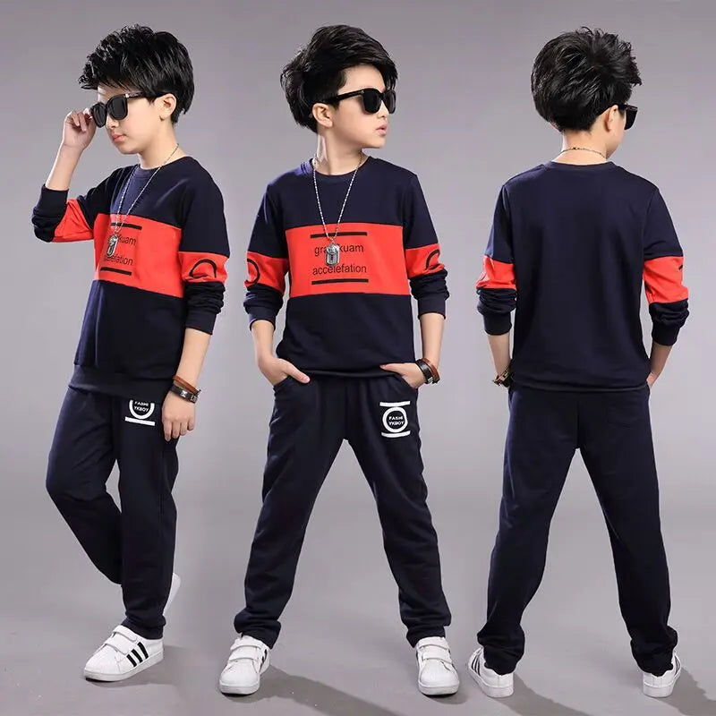 2025 Boys’ Casual Tracksuit Set – Letter Print T-Shirt + Long Pants Sport Suit for Kids (4-12 Years)