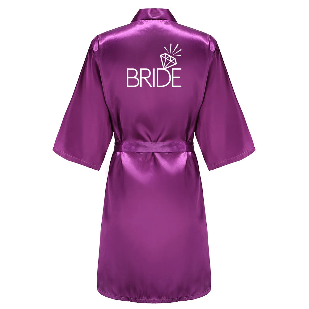 Wedding Party Team Bride Robe With Black Letters Kimono Satin Pajamas Bridesmaid Rose Gold Pink Bathrobe