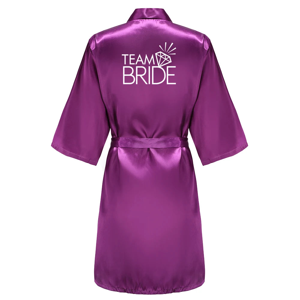 Wedding Party Team Bride Robe With Black Letters Kimono Satin Pajamas Bridesmaid Rose Gold Pink Bathrobe