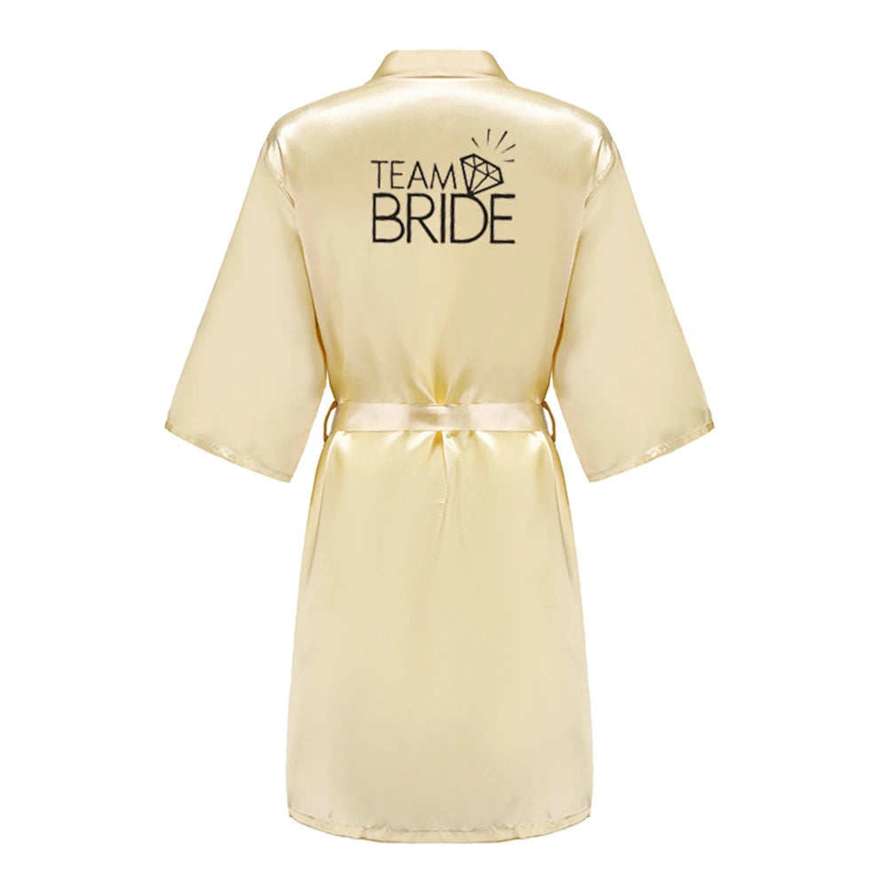 Wedding Party Team Bride Robe With Black Letters Kimono Satin Pajamas Bridesmaid Rose Gold Pink Bathrobe