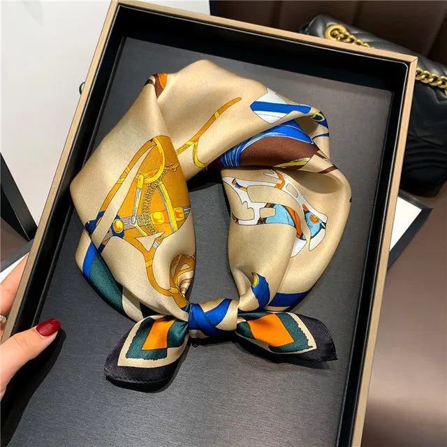 Silk Scarf Small Square 2026 Pashmina — 53×53cm Geometric Trending Palette Bandana Hair Scarf — view 10 of scarves & wraps