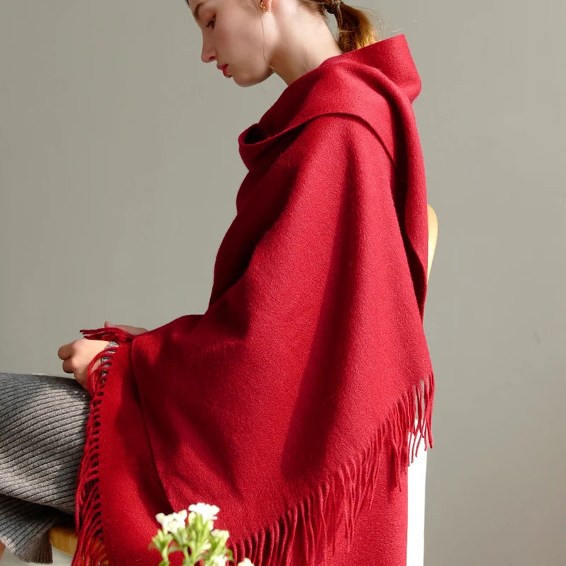 Cashmere Scarf Capsule-Color — Luxury Brand Solid Red Women's Holiday Gift Pashmina Wrap — view 7 of scarves & wraps