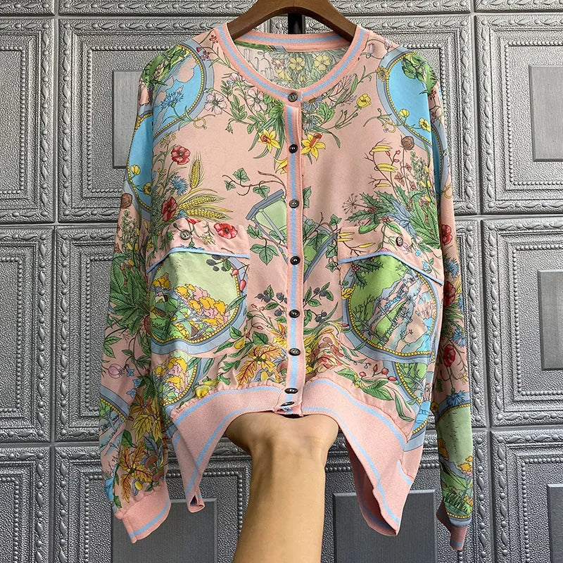 Silk Shirt Women Tops Long-sleeved Spring 2021 Summer  New  Loose Cardigan Shirt Printing   Silk Blouse Top