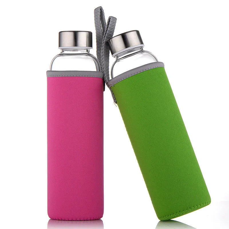 Glass Water Bottle with Stainless Steel Lid — Sport Bottle with Protective Sleeve — view 3 of drinkware